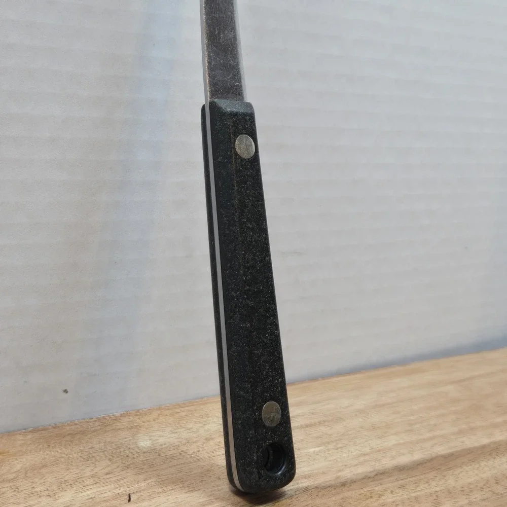 Vintage EKCO Eterna Stainless Vanadium Meat Carving Fork USA Black Rivet Handle